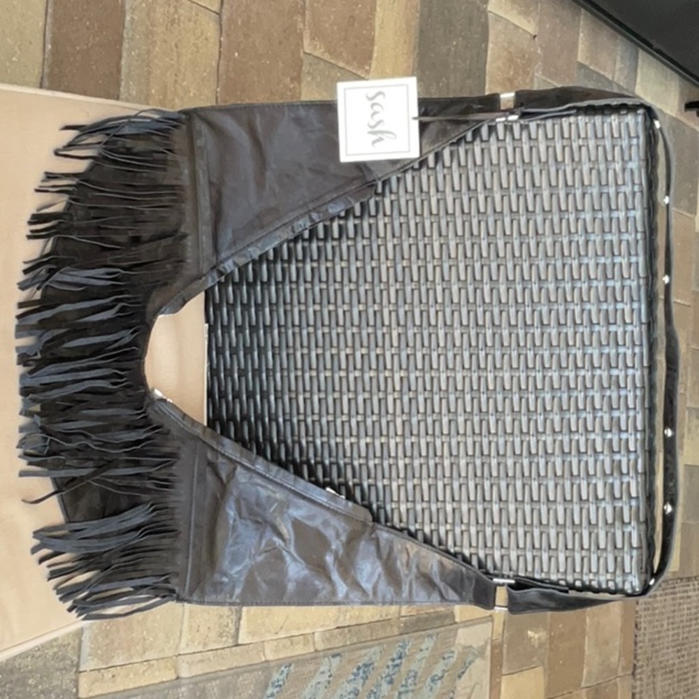 NWT RARE Sash Bag, Black Marbled Leather, Full Fringe, Classic+/Regular size
